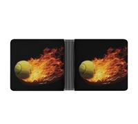 STVNKML Santorini Greek Island Sea View Leather Bifold Wallet with 2 Hidden Pockets 6 Card Slots Slim Wallets for Cash, Cards, And ID, Burning tennis pictures, One Size, Modern