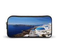 STVNKML Santorini Greek Island Sea View Pencil Case - Large Aesthetic Makeup Bag Multi-Purpose Pencil Pouch Cute Cosmetic Bag with Zipper Closure for Office, Home, Study & Travel