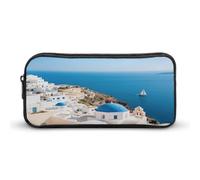 STVNKML Santorini Greek Island Sea View Pencil Case - Large Aesthetic Makeup Bag Multi-Purpose Pencil Pouch Cute Cosmetic Bag with Zipper Closure for Office, Home, Study & Travel