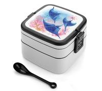 STVNKML Sea Animals Stingrays Bento Box with Spoon & Handle - 2 Compartment Leak-Proof Stackable Lunch Box for Adults, BPA-Free Reusable Food Containers for Work, Travel, Picnic