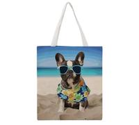 STVNKML Sea Animals Stingrays Canvas Tote Bag for Women - Cute Stylish Shoulder Bag, Reusable Shopping Bags for Daily, French Bulldog Summer, 38x41cm