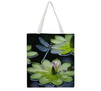 STVNKML Sea Animals Stingrays Canvas Tote Bag for Women - Cute Stylish Shoulder Bag, Reusable Shopping Bags for Daily, Dragonfly Flies Over, 38x41cm