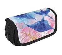STVNKML Sea Animals Stingrays Pencil Case Organizer - Large Capacity 3 Compartment Pencil Pouch for Adults, Portable Makeup Bag & Aesthetic Stationery Bag with Zipper (8.7x4.3) Unisex Gift