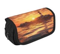 STVNKML Sea Lighthouse in Sunset Pencil Case Organizer - Large Capacity 3 Compartment Pencil Pouch for Adults, Portable Makeup Bag & Aesthetic Stationery Bag with Zipper (8.7x4.3) Unisex Gift