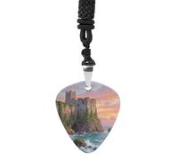 STVNKML Sea - Side Castle Guitar Pick Holder Necklace Stainless Steel Music Pendant with Adjustable 60cm Cord Functional Jewelry for Guitarists & Music Lovers, Unisex Hip Hop Punk Accessory