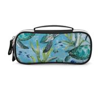 STVNKML Sea Turtle-Blue Pencil Case - PU Leather Pencil Bag Multifunctional Zipper Pouch Bags Small Makeup & Stationery Organizer for Office, Travel, Men & Women (8.3x4.3x1.8in