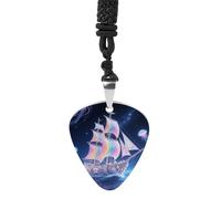 STVNKML Shell Sailing in Star Ocean Guitar Pick Holder Necklace Stainless Steel Music Pendant with Adjustable 60cm Cord Functional Jewelry for Guitarists & Music Lovers, Unisex Hip Hop Punk Accessory