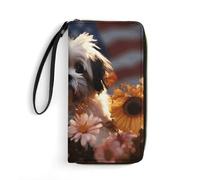 STVNKML Shih Tzu Dog And Flowers Womens Wallet Leather Coin Purse Clutch Wristlet Travel Long Wallets Card Organizer, Shih Tzu dog and flowers, 19.7x10.5cm