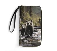 STVNKML Shih Tzu Dog And Flowers Womens Wallet Leather Coin Purse Clutch Wristlet Travel Long Wallets Card Organizer, Mother bear and her, 19.7x10.5cm, Modern
