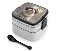 STVNKML Shih Tzu Dog Bento Box with Spoon & Handle - 2 Compartment Leak-Proof Stackable Lunch Box for Adults, BPA-Free Reusable Food Containers for Work, Travel, Picnic