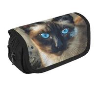 STVNKML Siamese Cat Art Pencil Case Organizer - Large Capacity 3 Compartment Pencil Pouch for Adults, Portable Makeup Bag & Aesthetic Stationery Bag with Zipper (8.7x4.3) Unisex Gift