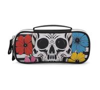 STVNKML Skeleton And Flower Black And White Pencil Case - PU Leather Pencil Bag Multifunctional Zipper Pouch Bags Small Makeup & Stationery Organizer for Office, Travel, Men & Women (8.3x4.3x1.8in
