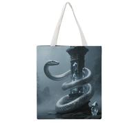 STVNKML Snake on Crystal Pillar Canvas Tote Bag for Women Cute Stylish Shoulder Bag Reusable Shopping Bags for Daily