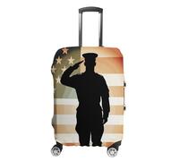 STVNKML Soldier Saluting America Flag Suitcase Covers for Luggage - Elastic Luggage Cover Protector, Double-sided Washable Suitcases Sleeve for 19-32 Inch Luggage, white, L, Soldier Saluting America
