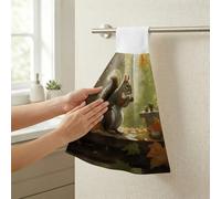 STVNKML Squirrel Eats Nuts Hanging Kitchen Towels with Loop, Set of 2 - Soft Super Absorbent Decorative Hanging Dish & Hand Towel, Tea, Coffee Towel for Kitchen Bathroom Oven Handle