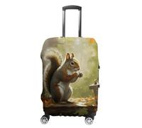 STVNKML Squirrel Eats Nuts Suitcase Covers for Luggage - Elastic Luggage Cover Protector, Double-sided Washable Suitcases Sleeve for 19-32 Inch Luggage, white, L, Squirrel Eats Nuts