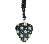 STVNKML Star - Moon Print Guitar Pick Holder Necklace Stainless Steel Music Pendant with Adjustable 60cm Cord Functional Jewelry for Guitarists & Music Lovers, Unisex Hip Hop Punk Accessory