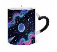 STVNKML Starry Cosmos Color Changing Mug Heat Activated Novelty Coffee Cup with Ear Shape Design Gift Mugs for Christmas Birthday Wedding, Magic Ceramic Mug for Tea & Cocoa 12oz