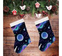 STVNKML Starry Cosmos Personalized Christmas Stocking - 16.5 Inch Double-Sided Pattern Santa Stockings for Fireplace, Family Holiday Decor, Xmas Tree Hanging Sock with Gift Loop