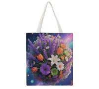STVNKML Starry Sky Lavender Canvas Tote Bag for Women Cute Stylish Shoulder Bag Reusable Shopping Bags for Daily