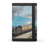 STVNKML Steam Train by The Sea Wallet Men's Trifold Wallet And Coin Pocket Slim Card Holder Wallet for Men Money Clip