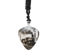 STVNKML Steam Train Guitar Pick Holder Necklace Stainless Steel Music Pendant with Adjustable 60cm Cord Functional Jewelry for Guitarists & Music Lovers, Unisex Hip Hop Punk Accessory