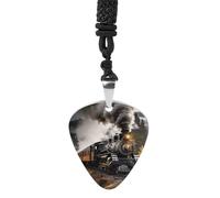 STVNKML Steam Train Guitar Pick Holder Necklace Stainless Steel Music Pendant with Adjustable 60cm Cord Functional Jewelry for Guitarists & Music Lovers, Unisex Hip Hop Punk Accessory
