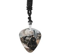 STVNKML Steam Train Guitar Pick Holder Necklace Stainless Steel Music Pendant with Adjustable 60cm Cord Functional Jewelry for Guitarists & Music Lovers, Unisex Hip Hop Punk Accessory
