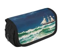 STVNKML Stormy Waves Vintage Sailboat Pencil Case Organizer - Large Capacity 3 Compartment Pencil Pouch for Adults, Portable Makeup Bag & Aesthetic Stationery Bag with Zipper (8.7x4.3) Unisex Gift