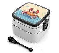 STVNKML Summer Cartoon Crab Bento Box with Spoon & Handle - 2 Compartment Leak-Proof Stackable Lunch Box for Adults, BPA-Free Reusable Food Containers for Work, Travel, Picnic