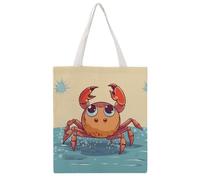 STVNKML Summer Cartoon Crab Canvas Tote Bag for Women Cute Stylish Shoulder Bag Reusable Shopping Bags for Daily