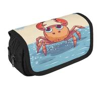 STVNKML Summer Cartoon Crab Pencil Case Organizer - Large Capacity 3 Compartment Pencil Pouch for Adults, Portable Makeup Bag & Aesthetic Stationery Bag with Zipper (8.7x4.3) Unisex Gift