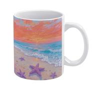 STVNKML Sunlit Beach & Starfish Ceramic Coffee Mug 12oz Coffee Cup with Handle Smooth Rim Design for Enhanced Drinking Experience, Ideal for Home, Office & Cafe Use, Microwave & Dishwasher Safe
