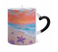 STVNKML Sunlit Beach & Starfish Color Changing Mug Heat Activated Novelty Coffee Cup with Ear Shape Design Gift Mugs for Christmas Birthday Wedding, Magic Ceramic Mug for Tea & Cocoa 12oz