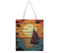 STVNKML Sunset And Sailboat Canvas Tote Bag for Women Cute Stylish Shoulder Bag Reusable Shopping Bags for Daily