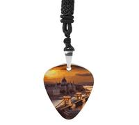 STVNKML Sunset in Budapest Guitar Pick Holder Necklace Stainless Steel Music Pendant with Adjustable 60cm Cord Functional Jewelry for Guitarists & Music Lovers, Unisex Hip Hop Punk Accessory