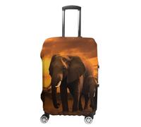 STVNKML Sunset Parent-Child Elephant Suitcase Covers for Luggage Elastic Luggage Cover Protector Double-sided Washable Suitcases Sleeve for 19-32 Inch Luggage, white, M, Flower and Animals