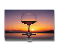 STVNKML Sunset Wine Glass Aluminum Alloy Business Card Holder Case Name Card Holder Slim Wallet Business Card Holder Credit Card Holder for Women Men, style, One Size