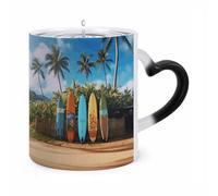STVNKML Surf's Up Surfboard Color Changing Mug Heat Activated Novelty Coffee Cup with Ear Shape Design Gift Mugs for Christmas Birthday Wedding, Magic Ceramic Mug for Tea & Cocoa 12oz