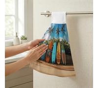 STVNKML Surf's Up Surfboard Hanging Kitchen Towels with Loop, Set of 2 - Soft Super Absorbent Decorative Hanging Dish & Hand Towel, Tea, Coffee Towel for Kitchen Bathroom Oven Handle