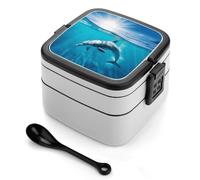 STVNKML Swimming Dolphin in Blue Sea Bento Box with Spoon & Handle - 2 Compartment Leak-Proof Stackable Lunch Box for Adults, BPA-Free Reusable Food Containers for Work, Travel, Picnic