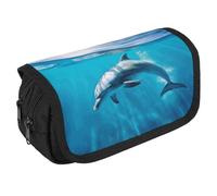 STVNKML Swimming Dolphin in Blue Sea Pencil Case Organizer - Large Capacity 3 Compartment Pencil Pouch for Adults, Portable Makeup Bag & Aesthetic Stationery Bag with Zipper (8.7x4.3) Unisex Gift