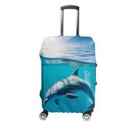 STVNKML Swimming Dolphin in Blue Sea Suitcase Covers for Luggage - Elastic Luggage Cover Protector, Double-sided Washable Suitcases Sleeve for 19-32 Inch Luggage, white, XL, Swimming Dolphin in Blue