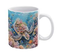 STVNKML Swimming Turtle in Coral Reef Ceramic Coffee Mug 12oz Coffee Cup with Handle Smooth Rim Design for Enhanced Drinking Experience, Ideal for Home, Office & Cafe Use, Microwave & Dishwasher Safe
