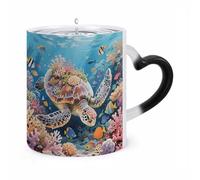 STVNKML Swimming Turtle in Coral Reef Color Changing Mug Heat Activated Novelty Coffee Cup with Ear Shape Design Gift Mugs for Christmas Birthday Wedding, Magic Ceramic Mug for Tea & Cocoa 12oz