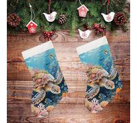 STVNKML Swimming Turtle in Coral Reef Personalized Christmas Stocking - 16.5 Inch Double-Sided Pattern Santa Stockings for Fireplace, Family Holiday Decor, Xmas Tree Hanging Sock with Gift Loop