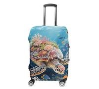 STVNKML Swimming Turtle in Coral Reef Suitcase Covers for Luggage - Elastic Luggage Cover Protector, Double-sided Washable Suitcases Sleeve for 19-32 Inch Luggage, white, Small, Swimming Turtle in