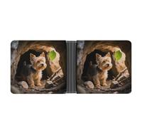 STVNKML Teton Prairie Leather Bifold Wallet with 2 Hidden Pockets 6 Card Slots Slim Wallets for Cash, Cards, And ID, Yorkshire Terrier, One Size, Modern