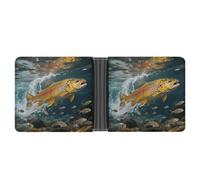 STVNKML Teton Prairie Leather Bifold Wallet with 2 Hidden Pockets 6 Card Slots Slim Wallets for Cash, Cards, And ID, Trout in the water, One Size, Modern