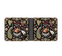 STVNKML Teton Prairie Leather Bifold Wallet with 2 Hidden Pockets 6 Card Slots Slim Wallets for Cash, Cards, And ID, Vintage Fruit & Bird Print, One Size, Modern